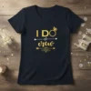 Gold text "I DO crew" with wedding rings and diamond ring graphic on a navy v-neck t-shirt