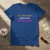 Blue V-neck t-shirt with gold text "I Do, I Did, I'm Done" and pink/white hashtags #DivorcedAF and #DivorcedAF