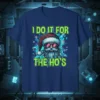 Funny Christmas t-shirt with "I Do It For The Ho's" text and a sunglasses-wearing Santa Claus graphic