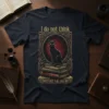 I do not think therefore i de not am quote with black cat on books design, gothic style t-shirt graphic