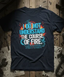 I DO NOT UNDERSTAND THE COURSE OF FIRE quote with gear and circuit board graphics on a navy t-shirt