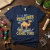 Funny t-shirt design with text "I Do Pedicures On Camel Toes" and a cartoon camel getting a pedicure