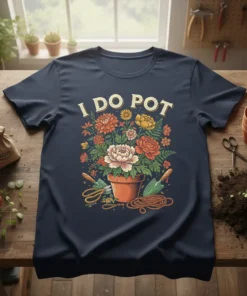 I Do Pot funny gardening quote t-shirt with colorful floral arrangement in a pot