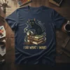 Black cat sitting on books, spilling coffee, with "I Do What I Want" text