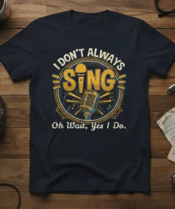 I DON'T ALWAYS SING Oh Wait, Yes I Do text with vintage microphone graphic on navy t-shirt