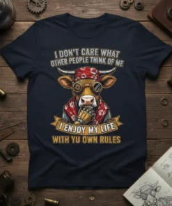 Steampunk cow wearing bandana and goggles with text "I Don't Care What Other People Think Of Me I Enjoy My