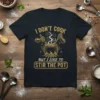 I DON'T COOK BUT I LIKE TO STIR THE POT funny quote t-shirt design with cooking pot graphic