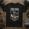 Black t-shirt with "I DON'T CRASH I STOP WITH STYLE" text and mountain biker graphic