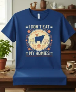 = I DON'T EAT = = MY HOMIES = T-Shirt featuring cow, lamb, pig, and chicken graphics in a circle