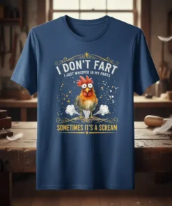 Funny chicken graphic tee with the quote "I Don't Fart I Just Whisper In My Pants Sometimes It's A Scream"