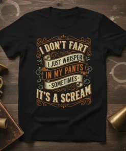 T-shirt with the funny quote "I DON'T FART I JUST WHISPER IN MY PANTS SOMETIMES IT'S A SCREAM" in vintage