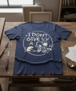 I Don't Give A Donkey Rat funny saying t-shirt design featuring a donkey and rat in a circle graphic