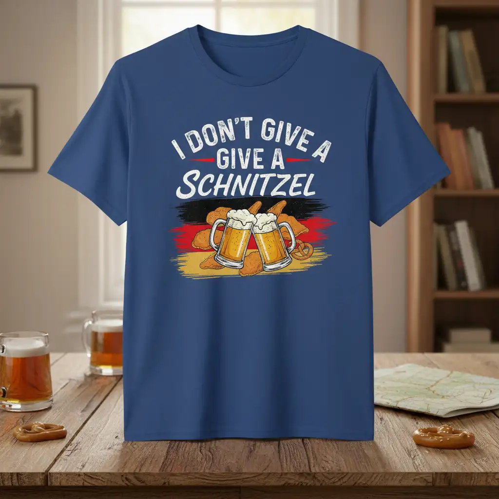 I DON'T GIVE A GIVE A SCHNITZEL humorous quote with German flag art and beer mugs graphic