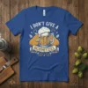 I DON'T GIVE A SCHNITZEL t-shirt design featuring a beer mug and schnitzel with hops and swirls