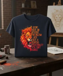 I Don't Have An Attitude Problem I Just Have A Redhead Personality You Can't Handle text with a roaring lion