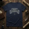 Navy t-shirt with white gothic text "I DON'T KNOW" flanked by two dragon graphics and a compass rose design