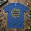 I DON'T KNOW I JUST WORK HERE funny mechanic quote t-shirt design with gear and tools graphic