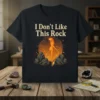 I Don't Like This Rock funny geology t-shirt with a cartoon creature and rocks