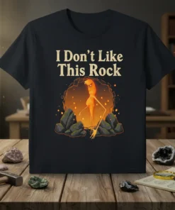 I Don't Like This Rock funny geology t-shirt with a cartoon creature and rocks