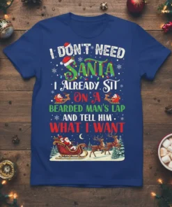 I DON'T NEED SANTA I ALREADY SIT ON A BEARDED MAN'S LAP AND TELL HIM WHAT I WANT Christmas quote