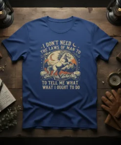 T-shirt with the quote "I Don't Need The Laws Of Man To Tell Me What I Ought To Do" and