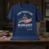 I Don't Really Care Margaret JD Vance political campaign t-shirt with US Capitol and American flag design