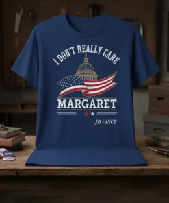 I Don't Really Care Margaret JD Vance political campaign t-shirt with US Capitol and American flag design
