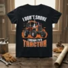 T-shirt with "I Don't Snore I Dream I'm A Tractor" text and a graphic of an orange tractor