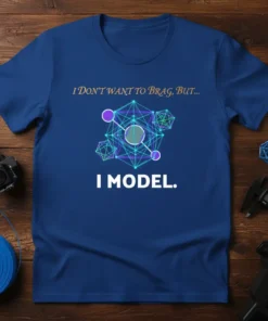 T-shirt with "I DON'T WANT TO BRAG, BUT... I MODEL." text and geometric network graphic