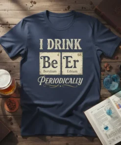 I Drink Be Er Periodically t-shirt with periodic table elements Beryllium and Erbium and stylish typography
