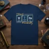 I Drink Wine Periodically T-Shirt with periodic table elements W, Iodine, and Ne, and a wine glass graphic