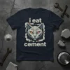 I Eat Cement funny cat t-shirt with geometric cat graphic and bold text