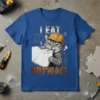 I Eat Drywall t-shirt with a cartoon cat wearing a hard hat and eating drywall, blueprints in background