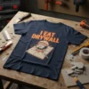 I Eat Drywall t-shirt with a graphic of teeth breaking through drywall, featuring orange text