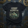 I Exist Without My Fishing t-shirt featuring a detailed angler fish graphic surrounded by astrological symbols