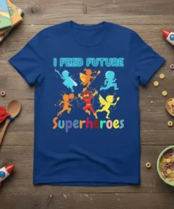I Feed Future Superheroes detailed graphic design printed on comfortable cotton t-shirt