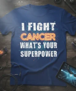I Fight Cancer What's Your Superpower T-Shirt with neon-style text and circuit board graphic