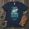 I Fish So I Don't Choke People humorous fishing quote t-shirt with a bass fish graphic and crossed fishing rods