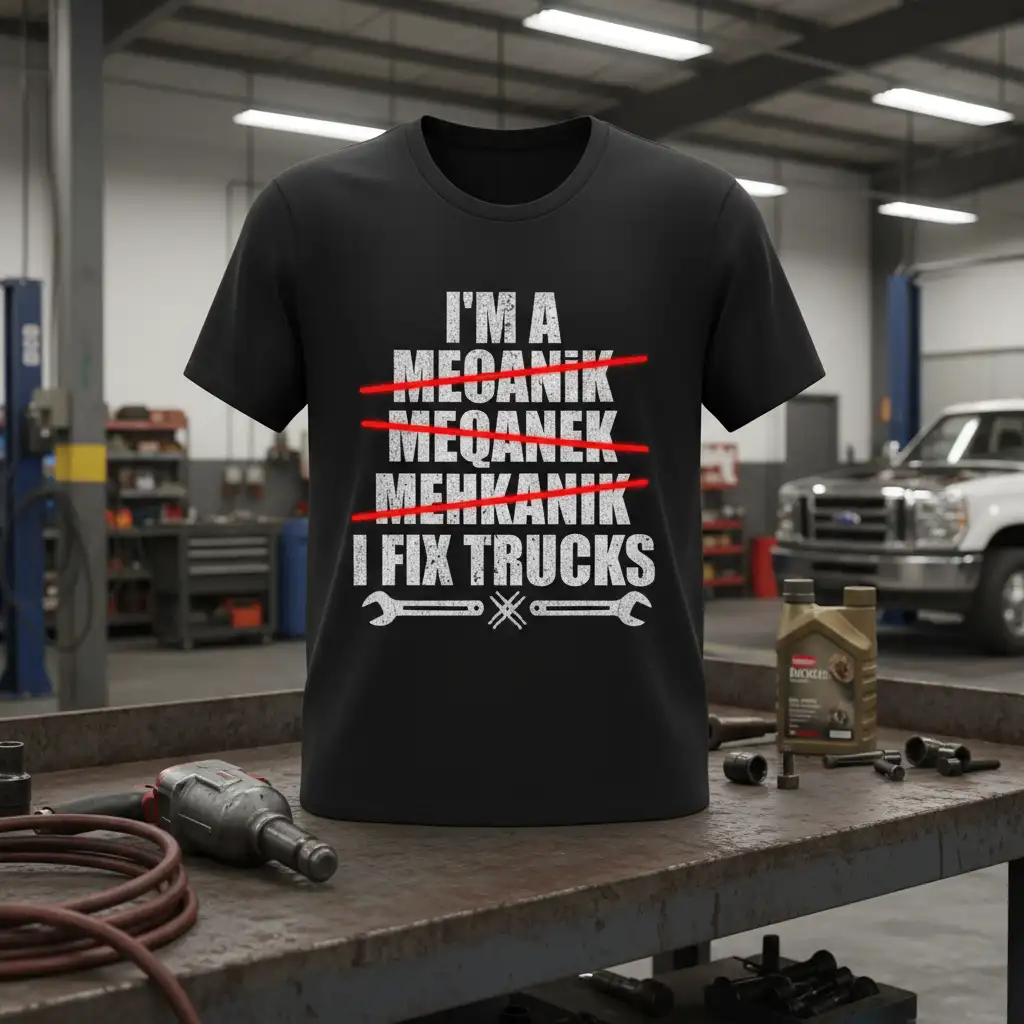 I FIX TRUCKS MECHANIC DESIGN detailed print printed on soft premium material creating a standout t-shirt