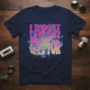 Navy t-shirt with vibrant pink and yellow text that reads "I FORGET WHAT FIGHT NIGHT WAS FOR" in a retro