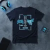 I Game 2 Bee Here t-shirt design featuring a video game controller, pause symbol, number 2, and a bee graphic