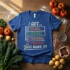 T-shirt design with text "I GOT... BEANS. GREENS. POTATOES. TOMATOES. YOU NAME IT!" in a checklist format