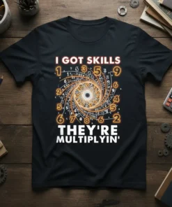 I GOT SKILLS THEY'RE MULTIPLYIN' math t-shirt with numbers and spiral graphic