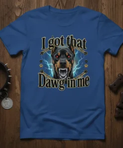 I Got That Dawg In Me Doberman T-Shirt with fierce dog graphic, lightning, and chains