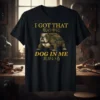 I Got That Dog In Me t-shirt with bulldog-turtle hybrid graphic and Japanese text, gold lettering