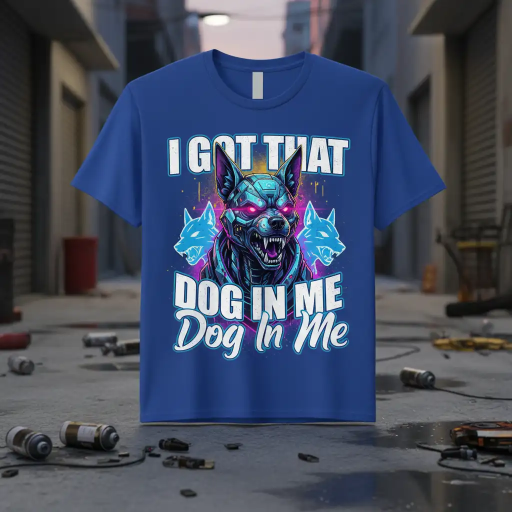 I Got That Dog In Me Dog In Me text design featuring a cybernetic dog head graphic