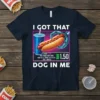 I Got That Dog In Me retro t-shirt design with a hot dog and soda graphic and 80s diner style