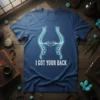 I Got Your Back t-shirt design with a neon blue glowing spine graphic and white text below