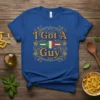 I Got A Guy t-shirt with Italian flag shield graphic and decorative scrollwork, celebrating Italian heritage