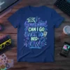 Graduation t-shirt with the text "I Graduated Can I Go Back To Bed Now?" in colorful neon-style font, featuring a